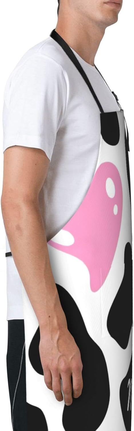 Black White Milk Cow Print 28 x 33in Waterproof Apron with Pockets Fashionable Versatile Smock for Baking