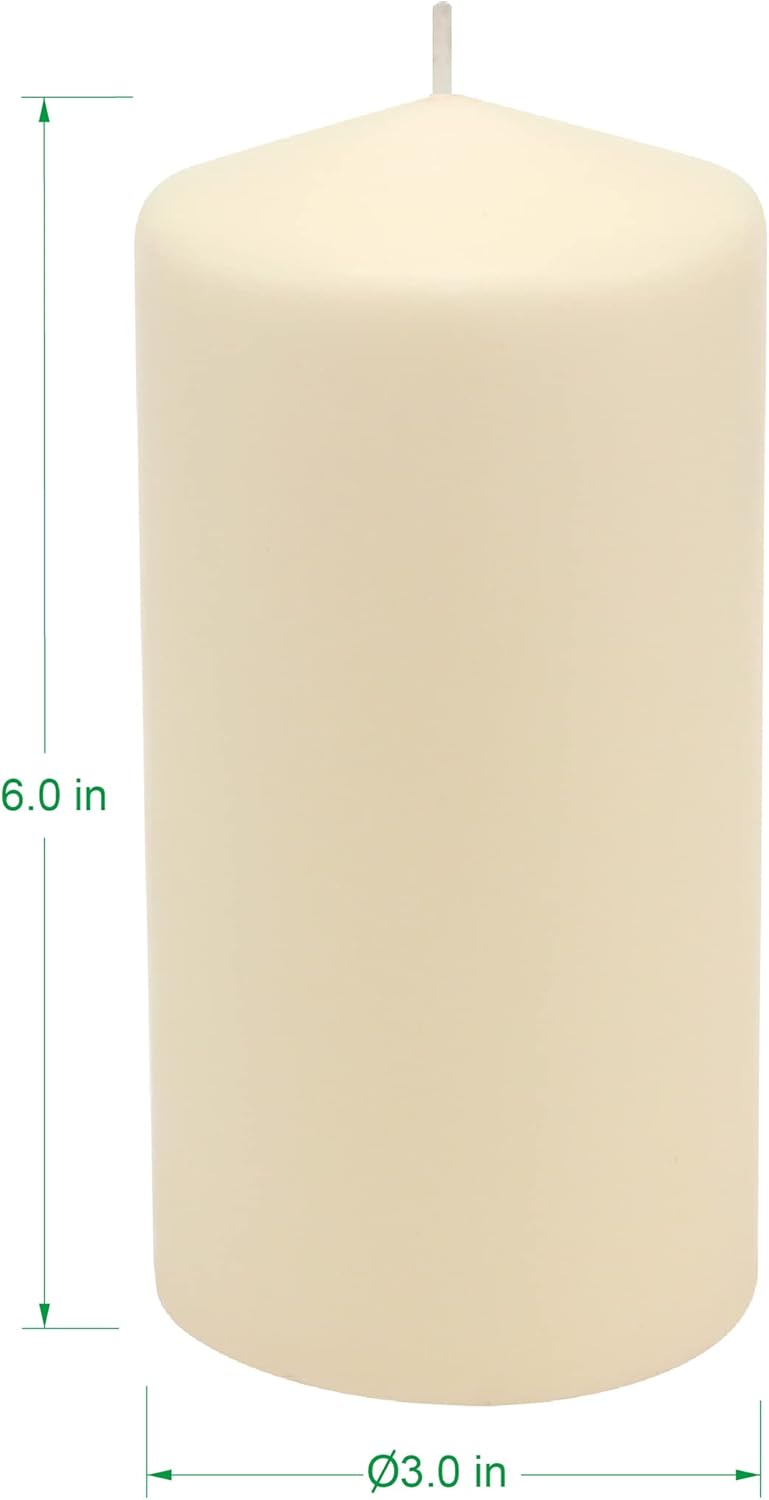 Stonebriar 6 Pack Tall 3 x 6 Inch 65 Hour Long Burning Unscented Ivory Wax Pillar Candles