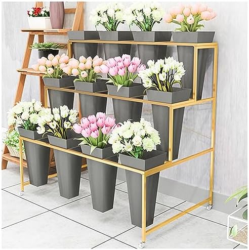 Stylish Metal Flower Cart on Wheels - Versatile Indoor/Outdoor Plant Stand & Bouquet Rack for Fresh Flower Shops, Gardens, Home Decor & Art Exhibitions - Perfect for Flower Displays