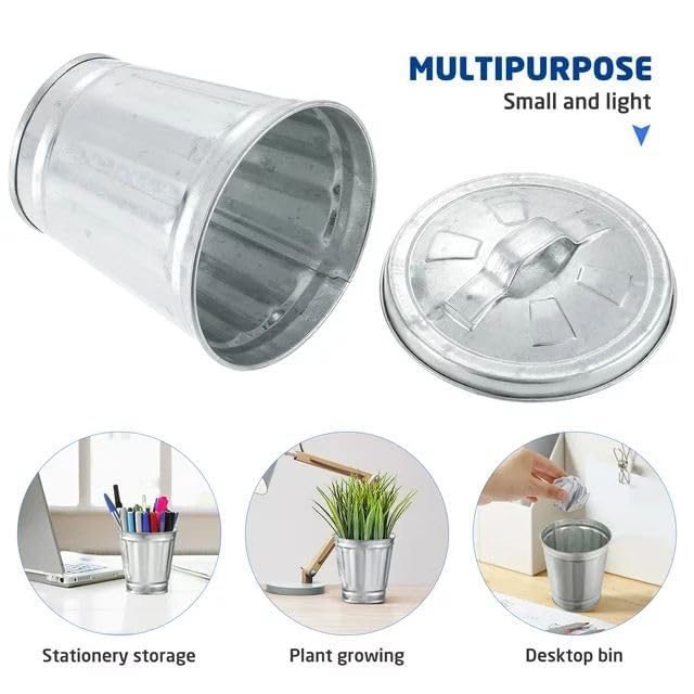12Pcs Small Desk Trash Can with Lid | 9 x 9.5 x 6.5 cm | Galvanized Steel | Multifunctional Organizer | Pen Holder for Desk | Small Ashtray with Lid | Trash Bin Candy Party Favors | Mini Flower Pot