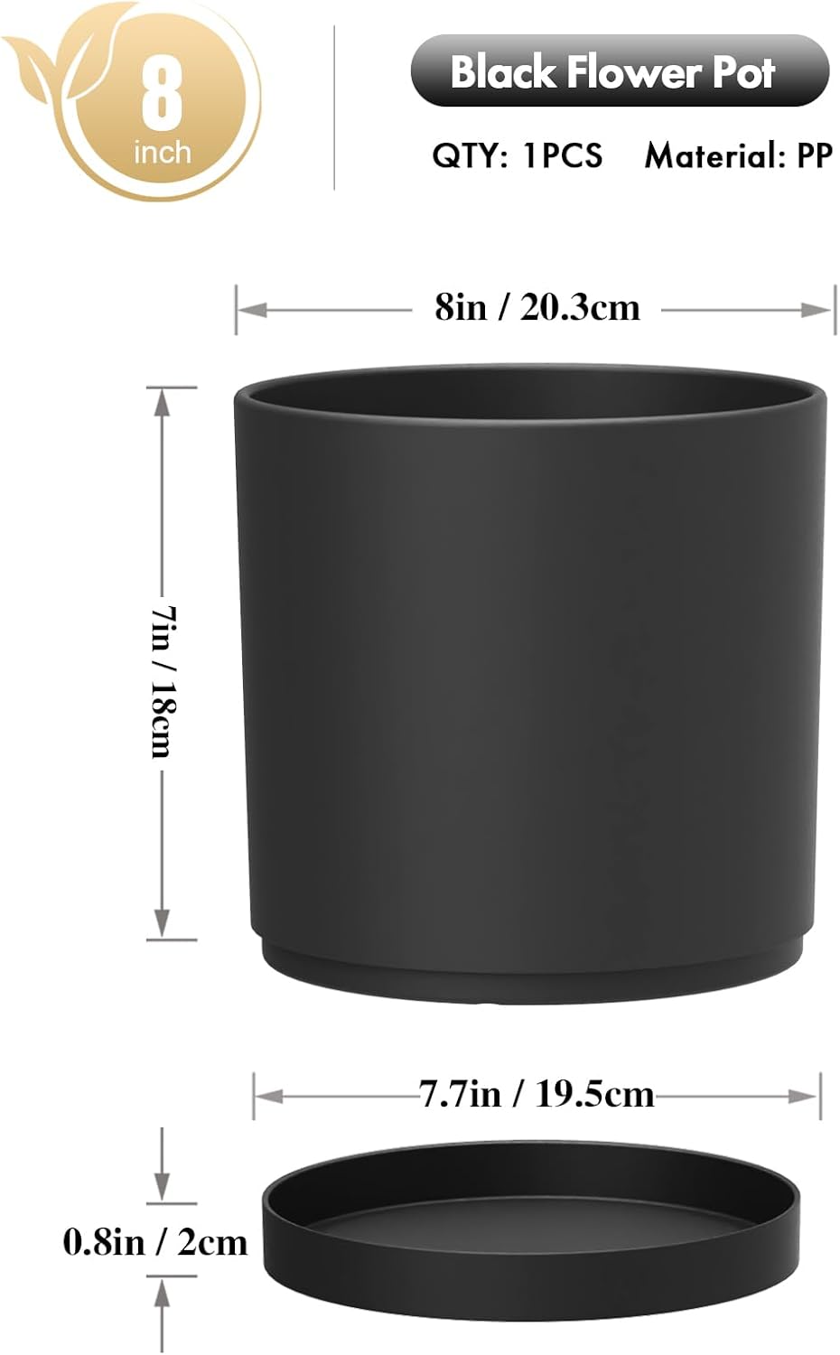 8 Inch Medium Plant Pots for Indoor Outdoor Plants, Cylinder Deep Flow
