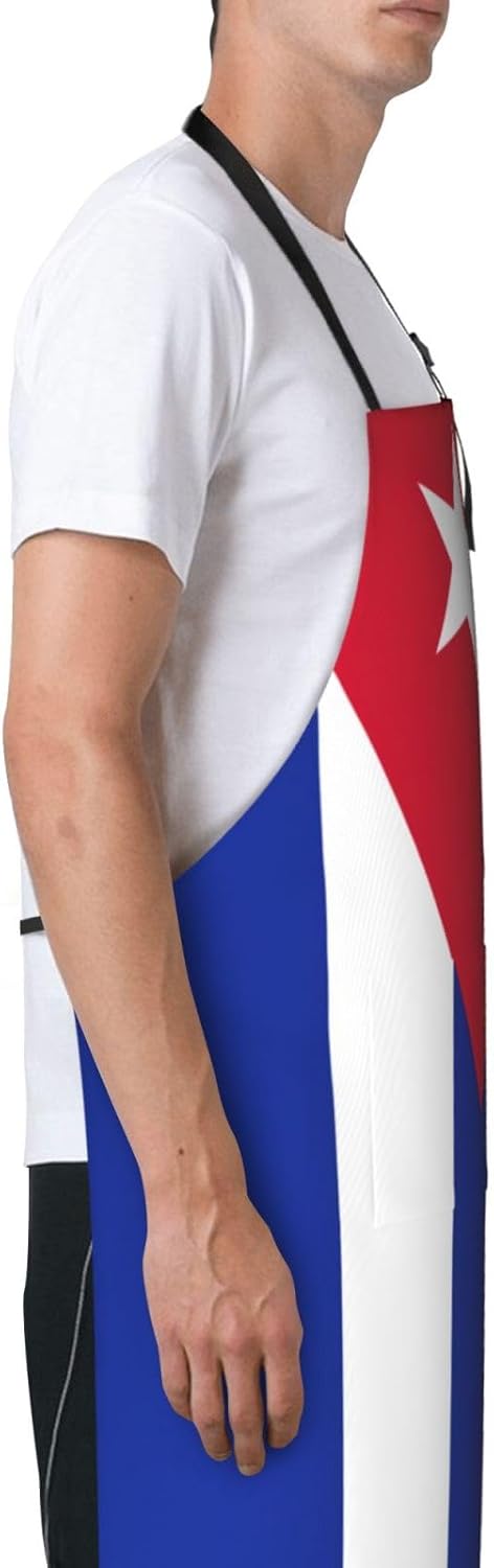 Cuban flag print Waterproof chef's apron with pocket apron for kitchen cooking baking barbecue and gardening