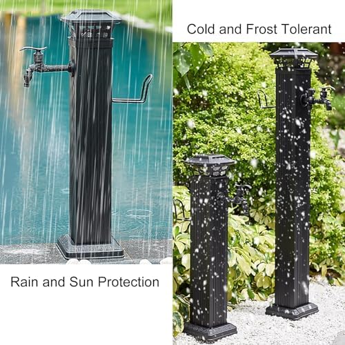 Frost-Free Solar Light Water Column - Outdoor Faucet Hose Stand, Floor Mount Garden Spigot & Decorative Fixture for Enhanced Curb Appeal