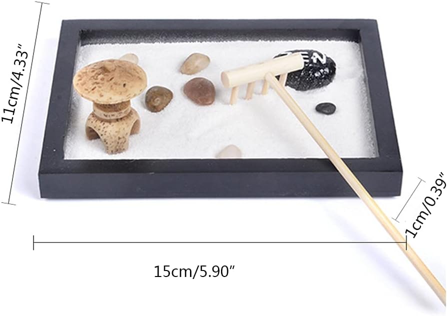 Japanese Zen Garden for Desk 6x4 Inches Large Tray White Sand River Ro