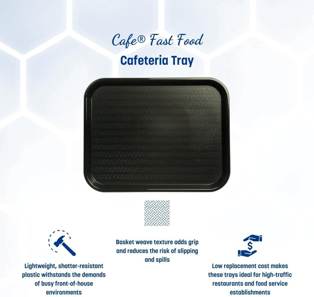 Carlisle FoodService Products Fast Food Cafeteria Tray 14" x 18", Durable Polypropylene with Slip-Resistant Surface, Stackable for Cafes and Schools, BPA-Free, Black