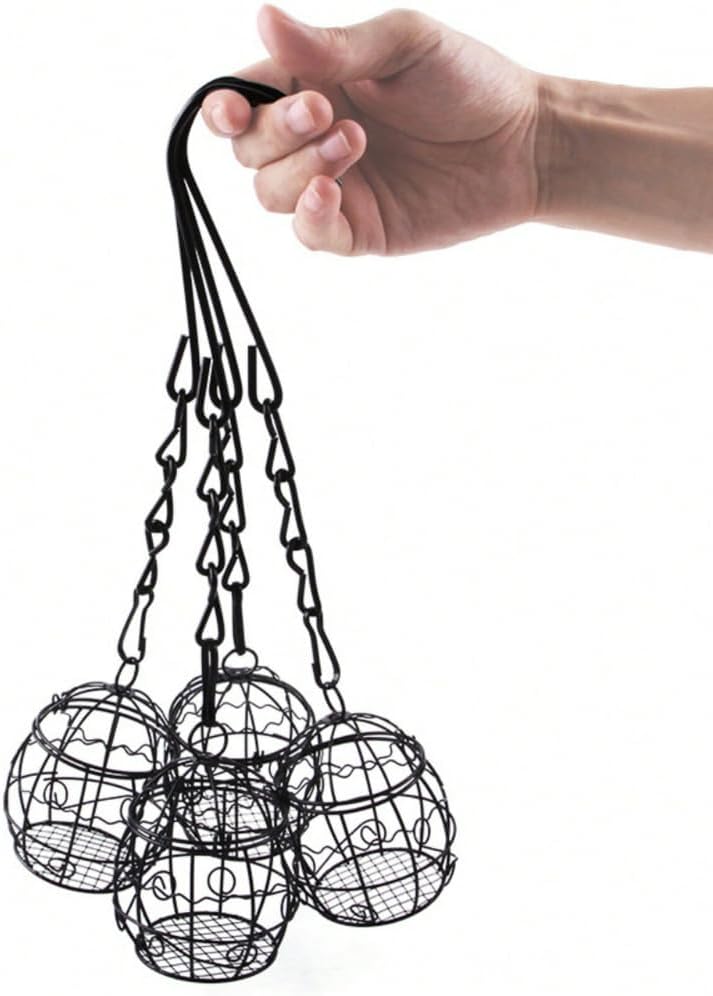 Bird Feeder, Suet Ball Feeders for Outside Hanging, Metal Hanging Bird Feeder with Hooks, Fat Ball Bird Feeder Suet Feeder for Wild Birds Outdoor Garden (Black,4 pcs)