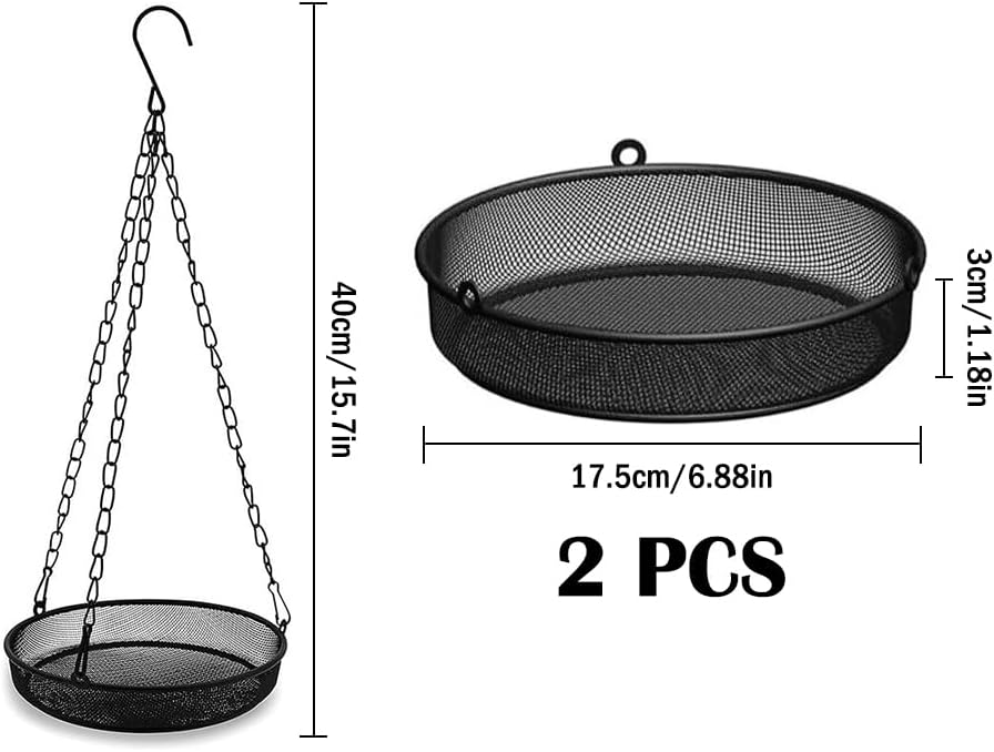 2PCS Metal Hanging Bird Feeder Tray, Hanging Feeder Seed Tray, with Chains, Outside Hanging Bird Feeder Tray, Metal Mesh Platform Feeders,Seed Tray Platform,for Attracting Birds,Outdoors,Garden