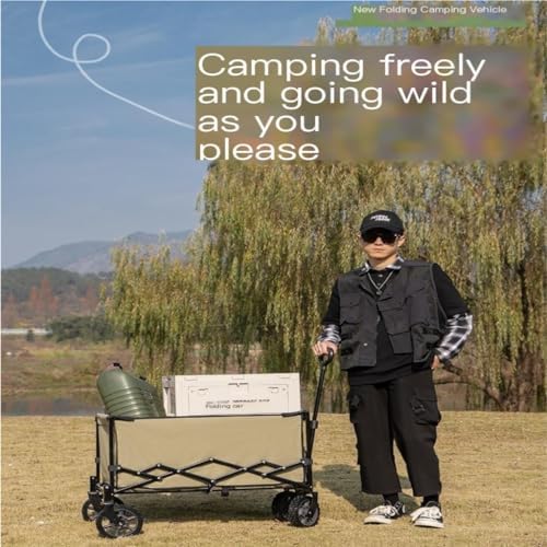 Portable Camping Cart,Outdoor Folding Beach Trolley Cart for Picnic Camping Portable Supermarket Shopping Cart with Cargo Trailer Black Color