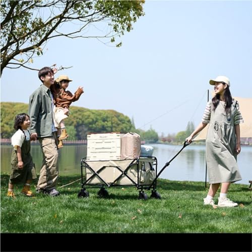 Portable Camping Cart,Outdoor Folding Beach Trolley Cart for Campervan Camping Portable Picnic Equipment Tool Cart with Black Finish