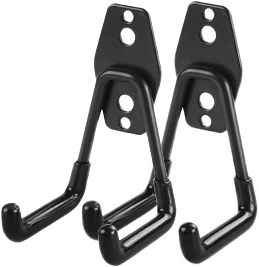 Teensery 2 Pcs Garage Hooks Wall Mounted Garage Storage Utility Hooks Double Hooks Garage Hanger Organizers Garden Tools, Black