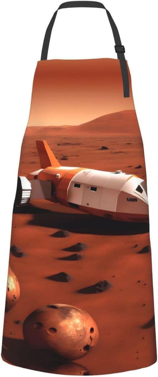 mars planet print Waterproof chef's apron with pocket apron for kitchen cooking baking barbecue and gardening