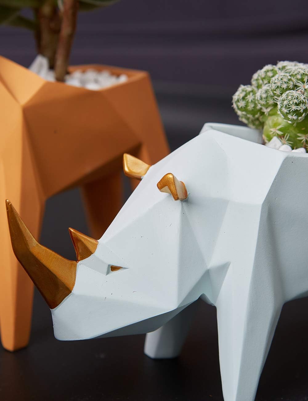 HAUCOZE Amoy-Art Rhino Gifts Planter Animal Decor Statue Modern Sculpture Figurine Succulent Cacuts Pot Centerpiece Ornament Polyresin Arts Crafts 18cm