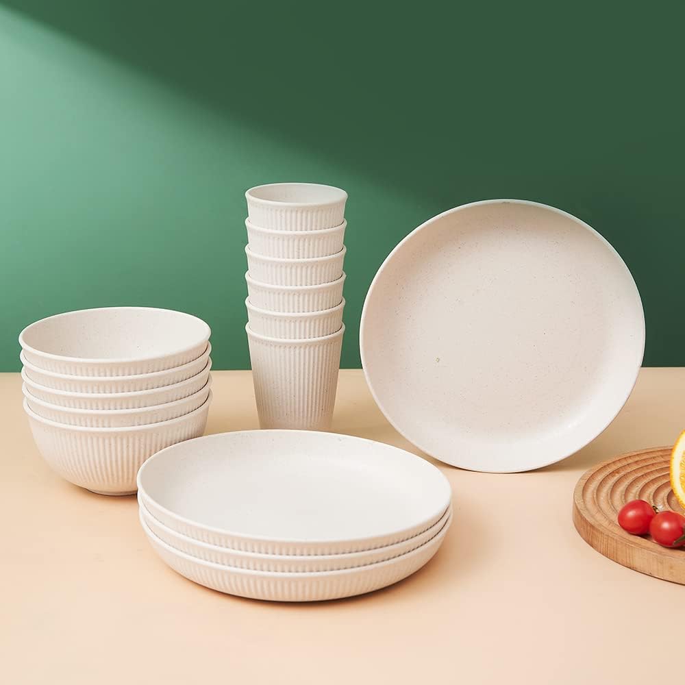 18pcs Wheat Straw Dinnerware Sets HXYPN Unbreakable Reusable Dinnerwar