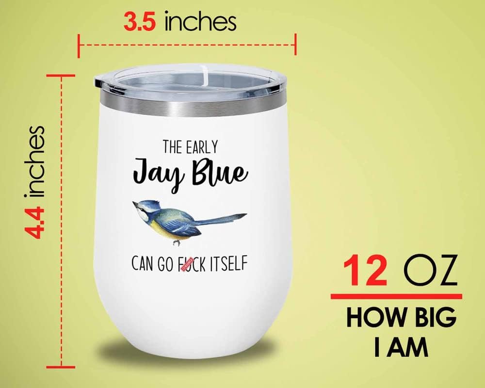 Bird Lover White Edition Wine Tumbler 12oz - Early jay blue go - Hummi