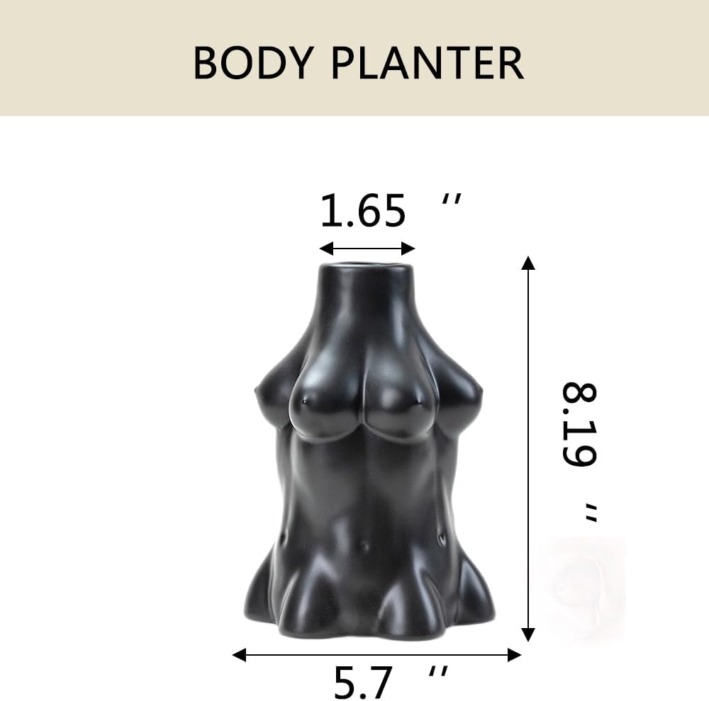 Female Body Vase, Ceramic Body Vase, Unique Boob Planter, Body Vase Female Form, Women Bust Planter,Table Decor Modern Flower Vase for Home Office Shops 5.51 * 6.69 inches (Large White)