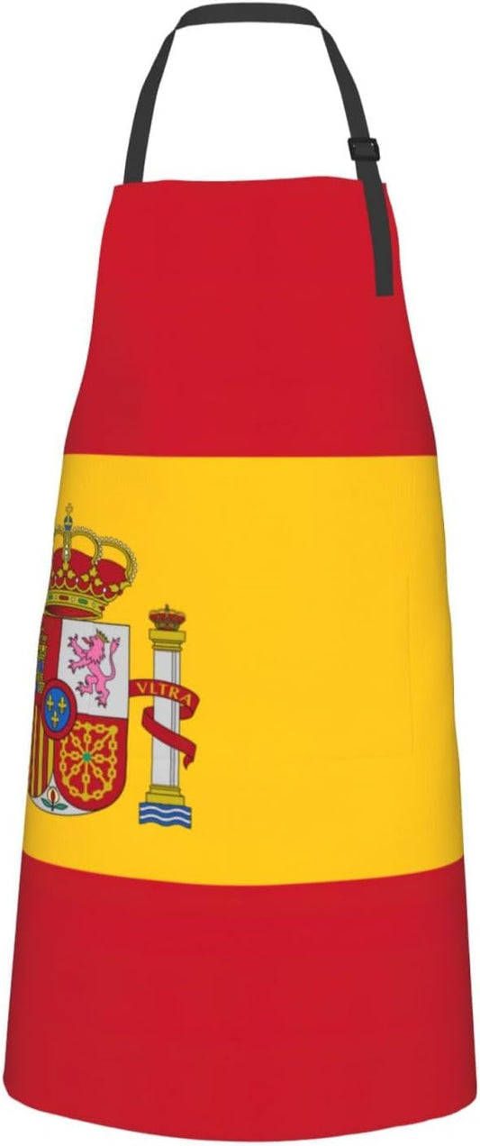 Spanish flag print Waterproof chef's apron with pocket apron for kitchen cooking baking barbecue and gardening