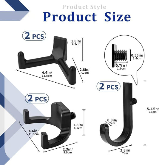 6Pcs Heavy Duty ABS Storage Shed Hooks， J/U/V Shapes Wall Mounted Organizers for Ladders, Garden Rakes, Bulk Tools & Shed Accessories