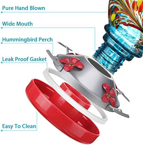 Boao 2 Pack Glass Hummingbird Feeder Set, 38 oz Large Capacity Hanging Bird Feeders with Ant Moat and 5 Feeding Ports, Decorative Garden Outdoor Feeder for Patio Yard and Garden Decor, Gifts for Mom