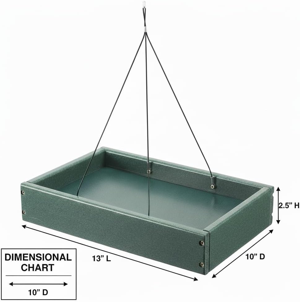Ground Bird Feeder Tray with Metal Mesh, 5 lb Large Capacity Platform Feeder for Cardinals Blue Jays Doves, Recycled Plastic Outdoor Bird Feeder Stand for Backyard Wild Birds, Squirrels & Chickens