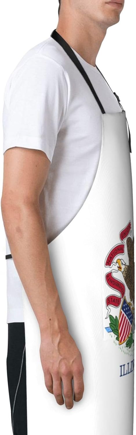 Illinois State Flag print Waterproof chef's apron with pocket apron for kitchen cooking baking barbecue and gardening