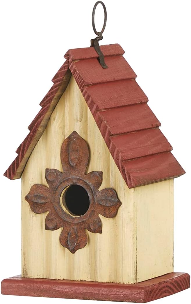 Glitzhome Hanging Bird House for Outdoors, 9" H Hand Painted Wooden Cottage Blue Bird House Garden Birdhouse for Outside for Hummingbird Wren Finch Cardinals Cedar