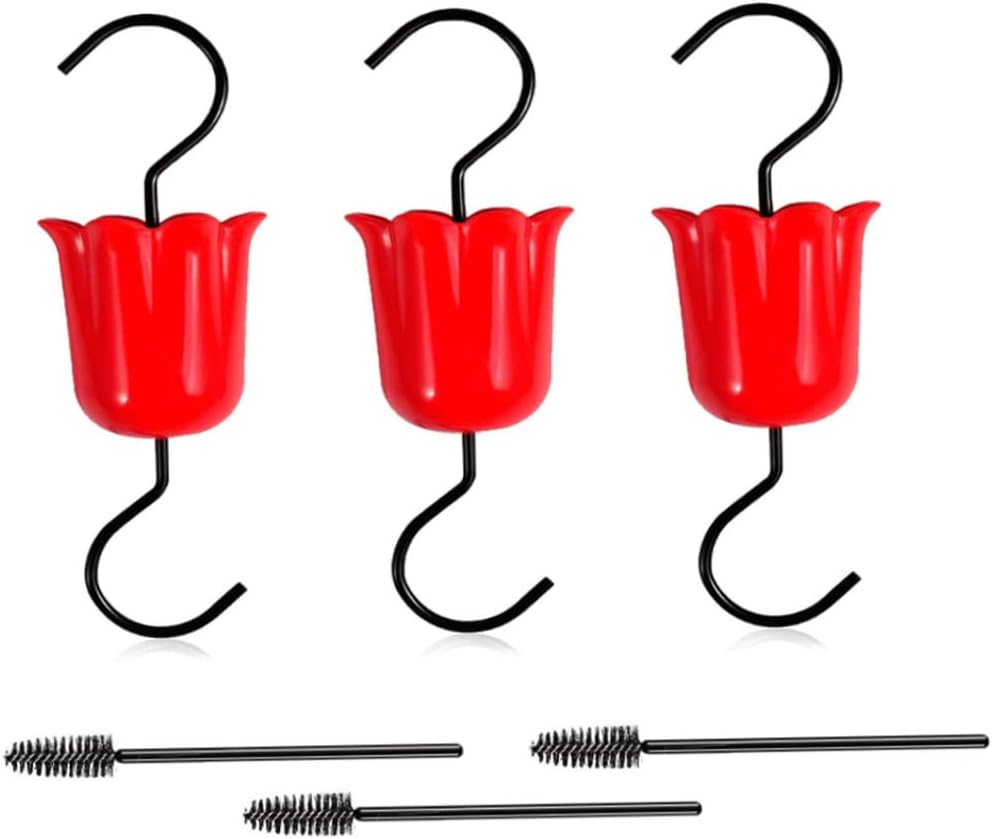 Ant Guard for Hummingbird Feeder Ant Moat Hook with Brush Bird Feeder Accessory for Outdoor Oriole Feeder 3Sets Red Spring Gardening Tool
