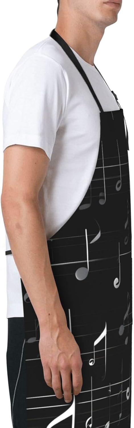 Black Music Notes Print Laundry apron 28x33 In Waterproof Kitchen Apro