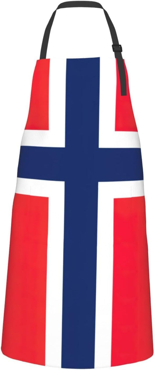 Norwegian flag print Waterproof chef's apron with pocket apron for kitchen cooking baking barbecue and gardening