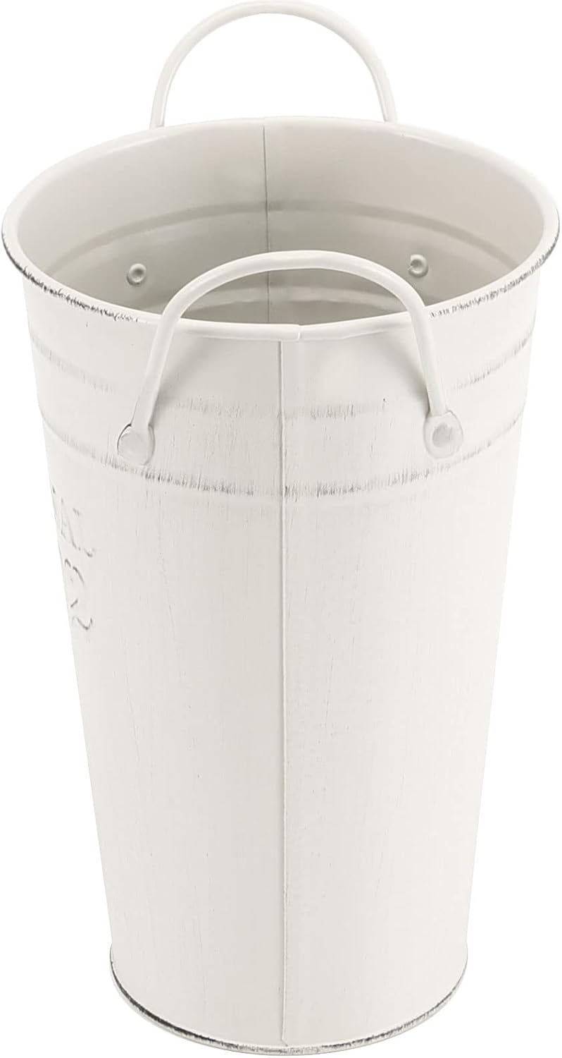 MOUYAT 4 Packs 8 Inch Vintage Metal Galvanized Flower Vase, Tall Galvanized Metal Planter Bucket with Handles, Farmhouse French Bucket for Centerpiece Wedding Decor, Floral Arrangements, White Cream