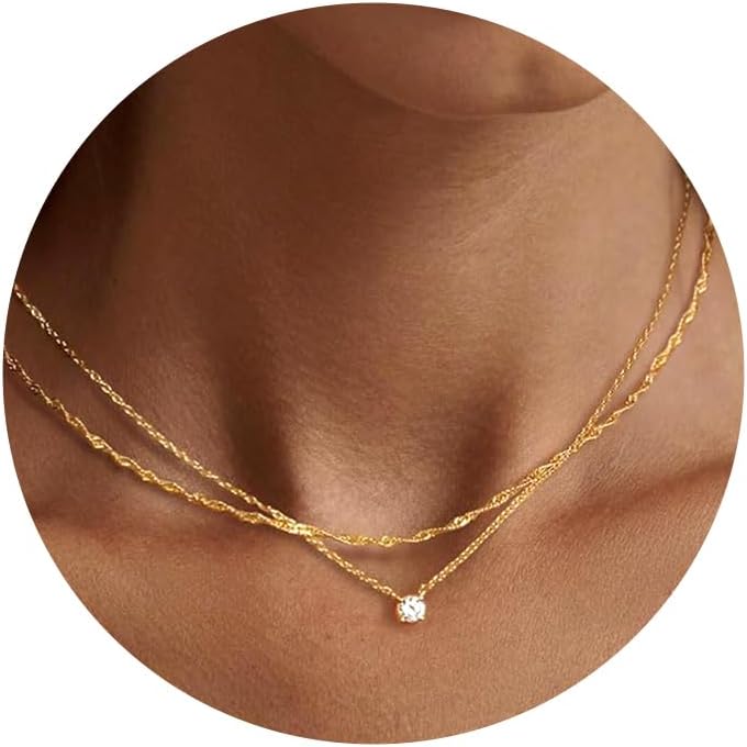Tewiky Dainty 14k Gold Plated/Silver Cubic Zirconia Necklaces for Wome