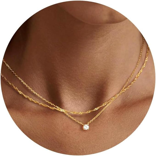 Tewiky Dainty 14k Gold Plated/Silver Cubic Zirconia Necklaces for Wome
