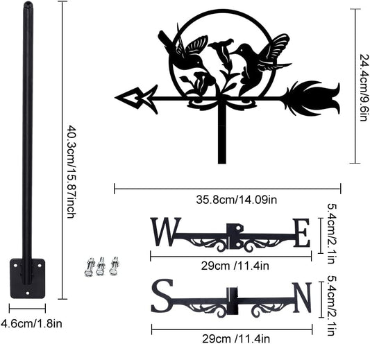 SUPERDANT Hummingbird Weathervane Birds Weather Vane for Yard Flowers Metal Wind Vanes Roof Mount for Outside Garden Black Weathervanes Farmhouse Farm Barn Sheds Patio Outdoor Decorations Gifts