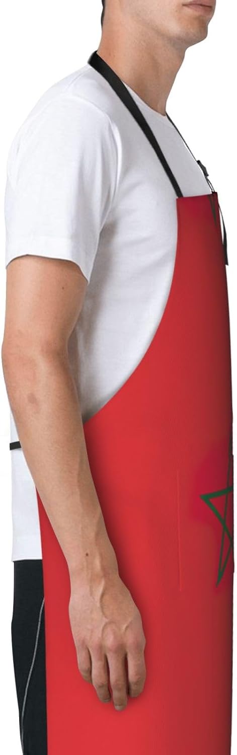 Flag of Morocco Print Laundry apron 28x33 In Waterproof Kitchen Apron with Pockets for Cooking Baking