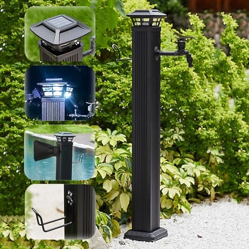 Frost-Free Solar Light Water Column - Outdoor Faucet Hose Stand, Floor Mount Garden Spigot & Decorative Fixture for Enhanced Curb Appeal