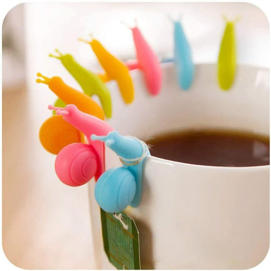 10-Pack Silicone Snail Tea Bag Clips - Cute Colorful Cup Edge Holders 