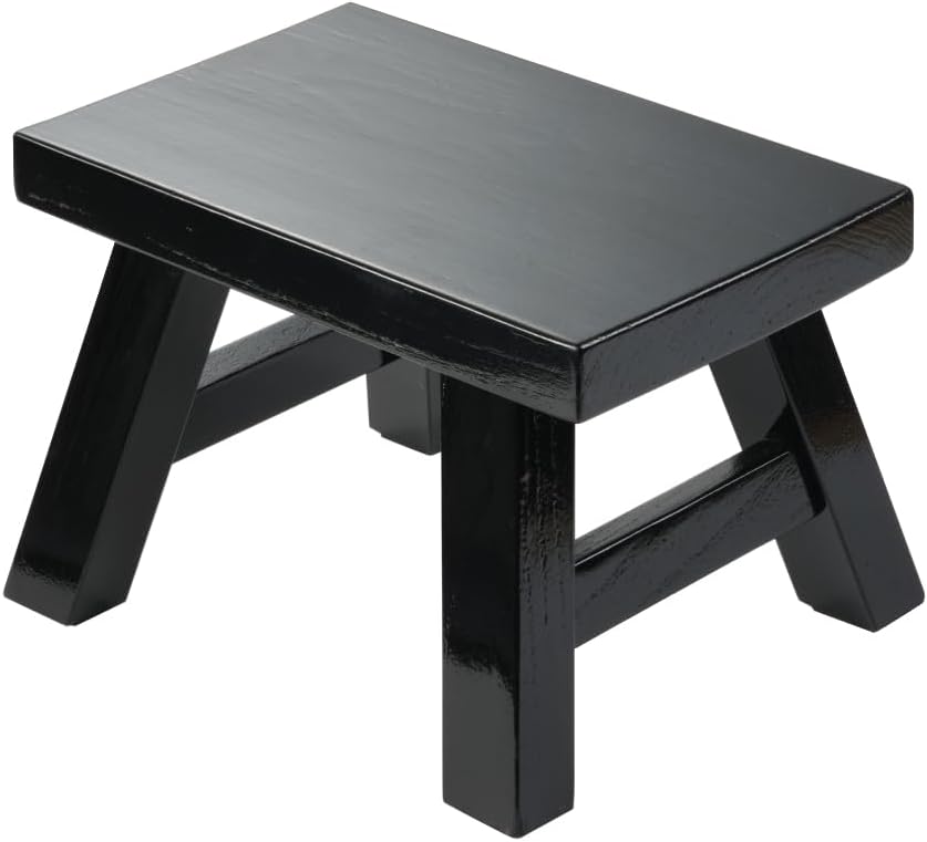 Small Stool Wooden Step Stool Footstool Solid Wood 8 inch for Kids Adults Plant Stand Fishing Stool (Black)