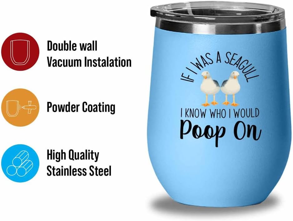 Bird Lover Blue Edition Wine Tumbler 12oz - Seagull poop on - Hummingb