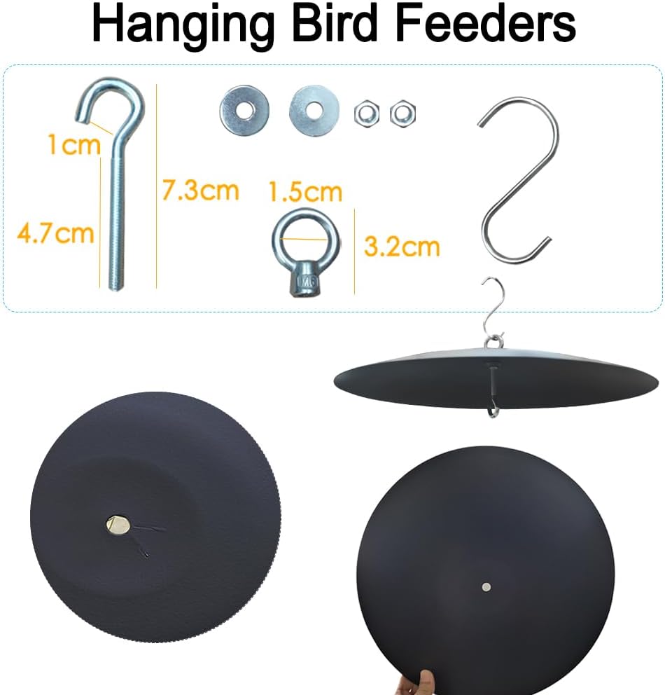 Bird Feeder Baffle, Guard for Bird Houses,13 inch Metal Hanging Baffle Weather Guard Cover for Outside Black