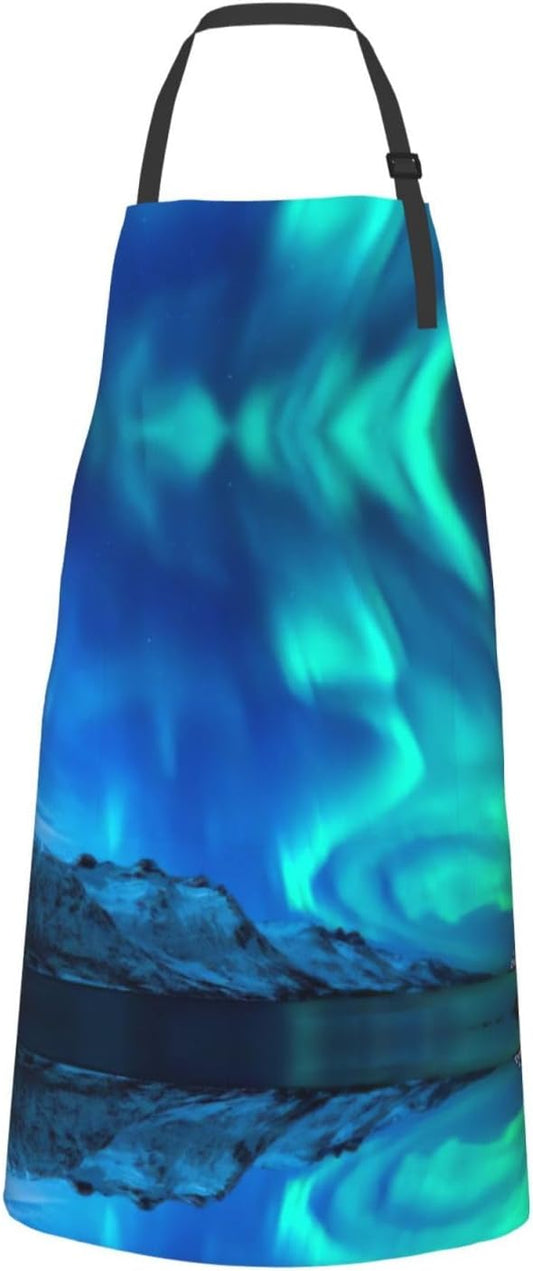Northern Lights print Waterproof apron with pocket adjustable cooking apron for adult kitchen bibs to bake