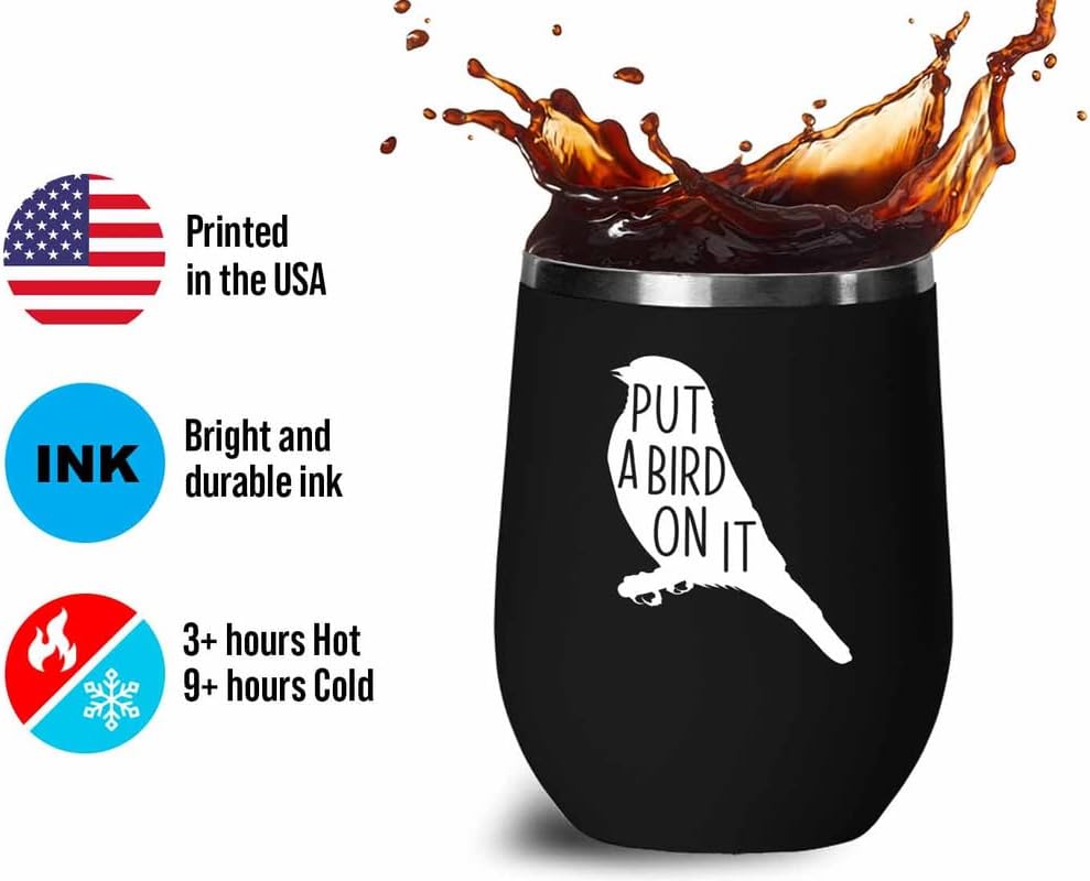 Bird Lover Black Edition Wine Tumbler 12oz - Put a bird on it - Hummin