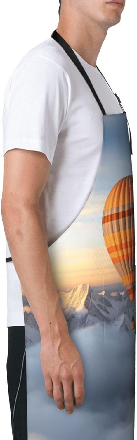 Mountain Hot Air Balloon print Waterproof apron with pocket adjustable cooking apron for adult kitchen bibs to bake