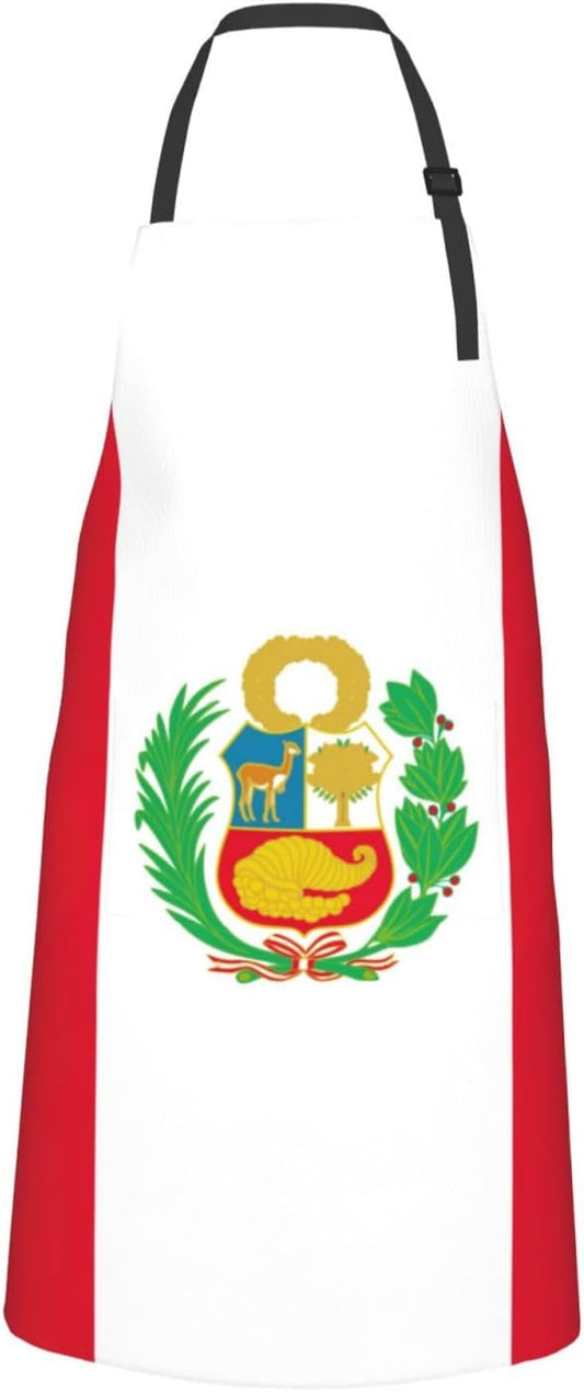 Flag of Peru print Waterproof chef's apron with pocket apron for kitchen cooking baking barbecue and gardening