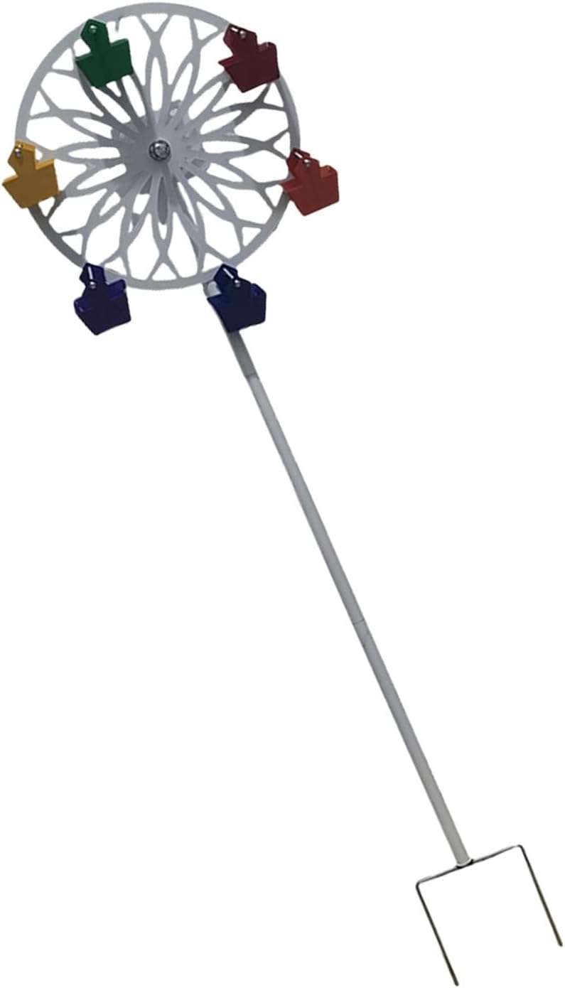Decorative Outdoor Bird Feeder Rust Rotating Windmill Art Craft for Lawns Patio Landscape Ground Stake