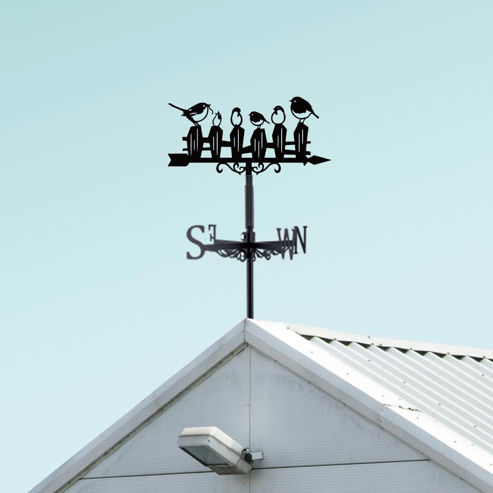 SUPERDANT Birds Weather Vane Bird Fence Metal Wind Vanes for Yard Blac