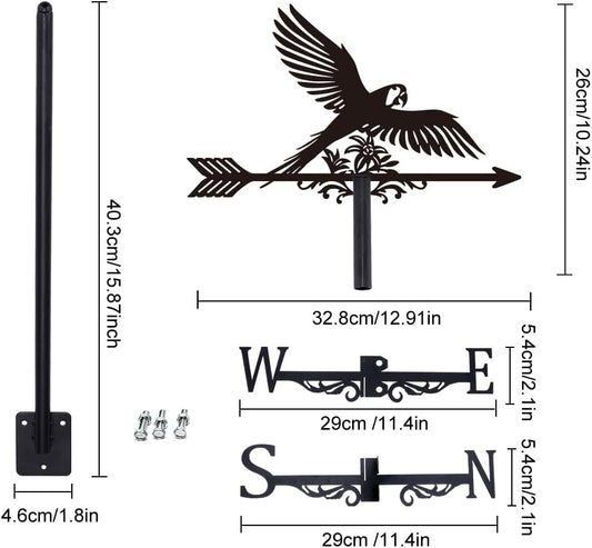SUPERDANT Parrot Weather Vane Macaw Wind Vanes for Yard Animal Bird with Flower Metal Weathervane Roof Mount for Gardens Outside Black Weathervanes Farmhouse Farm Barn Sheds Patio Decorations