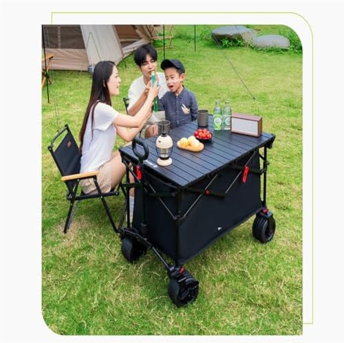Portable Camping Cart,Portable Beach Trolley Cart for Camping Night Markets and Picnics Foldable and Heightened Outdoor Trailer for Easy Transport (Black)