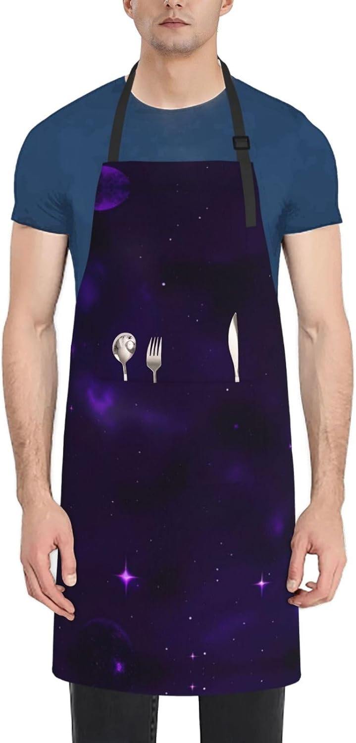Galaxy Starry Space Purple Starry Print 28 x 33in Waterproof Apron with Pockets Fashionable Versatile Smock for Baking