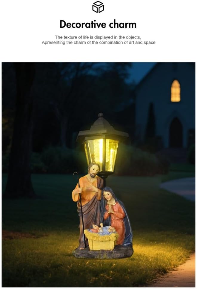 Solar Operated Light Nativity Scene Resins Religious Garden Lawn Ornament Decors