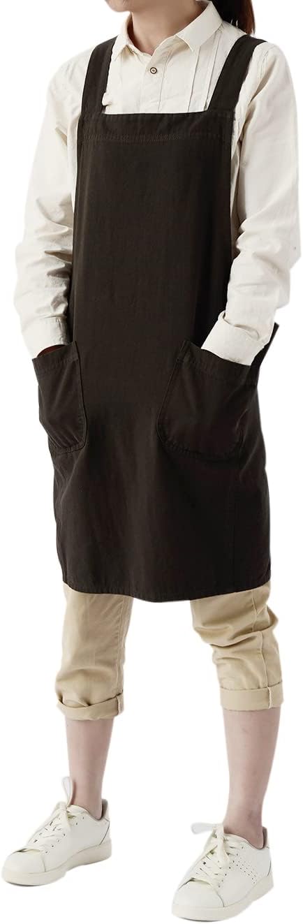 Denim Cotton Canvas Cross Back Aprons Solid Color Shop Kitchen Garden 