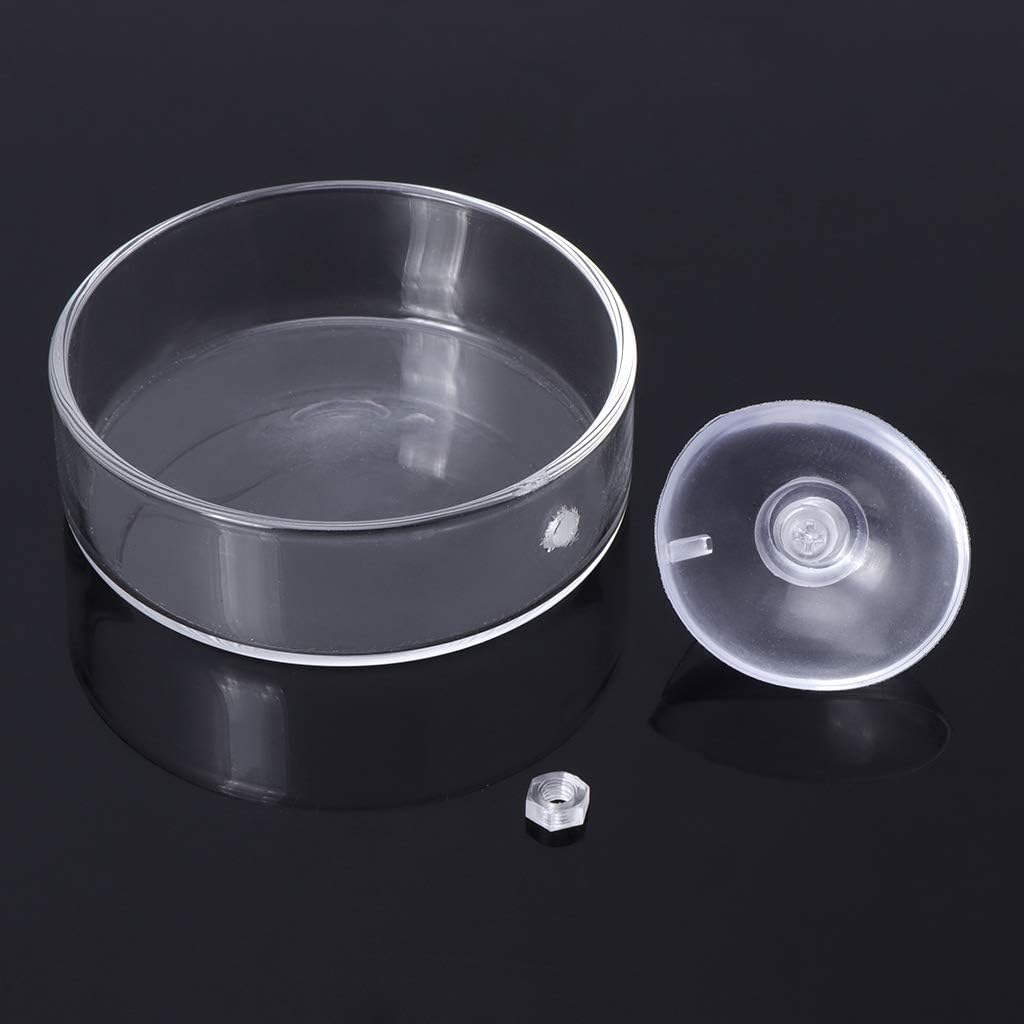 Aquarium Shrimp Feeding Dish with Suction Cup High Transparent Glass Bottom Feeder Food Bowl 2.4x0.7 Inch Round Tray Glass, As Pic Shows